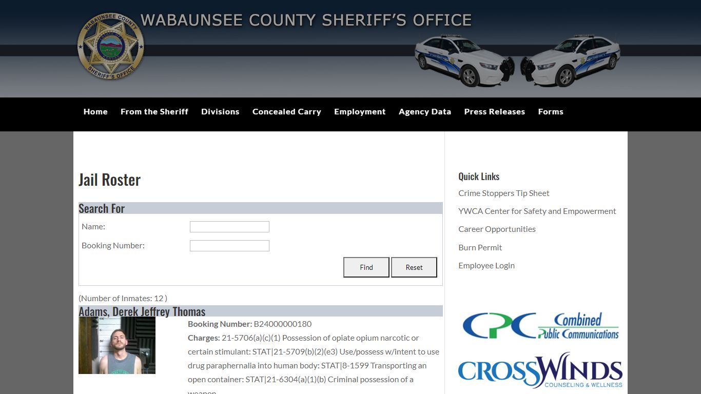 Jail Roster | Wabaunsee County Sheriff