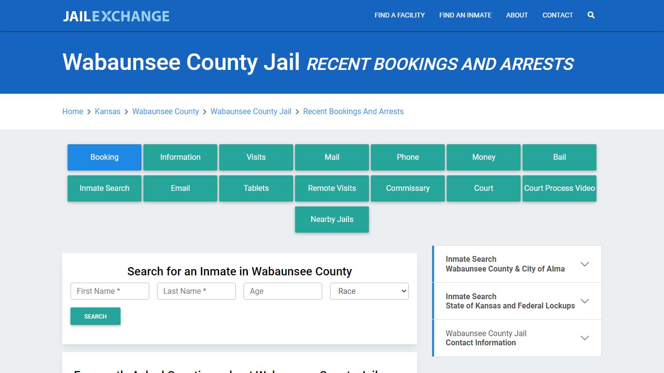 Wabaunsee County Jail Recent Bookings And Arrests - Jail Exchange