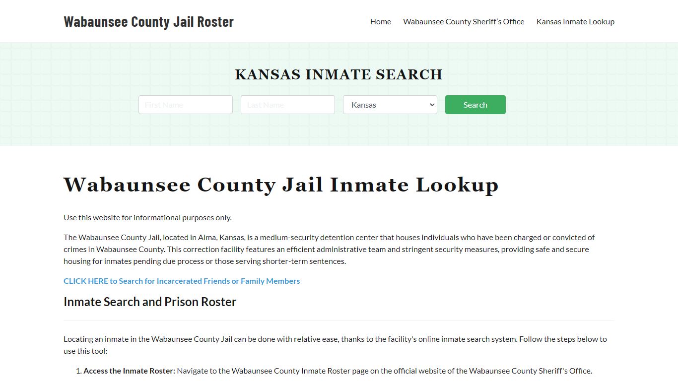 Wabaunsee County Jail Roster Lookup, KS, Inmate Search